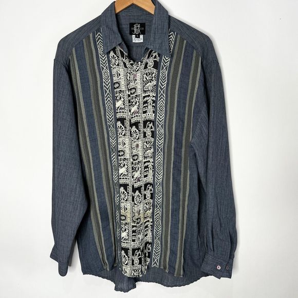 Vintage Husky Club Shirt Button Up Gray Blue Embroidered Men's Size Large - Picture 1 of 11